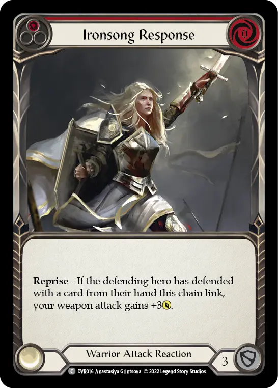 Ironsong Response RED DVR016 - Classic Battles: Rhinar vs Dorinthea - Flesh and blood card