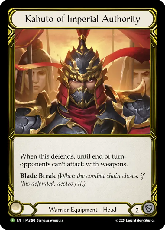 Kabuto of Imperial Authority FAB292-GF - Premier Organized Play - The Hunted - Flesh and blood card