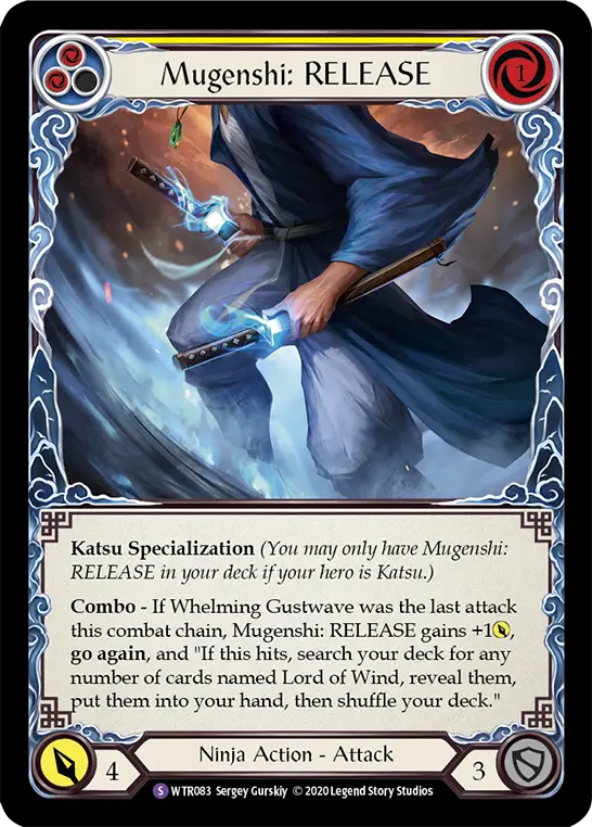 Mugenshi: RELEASE YELLOW R-WTR083 - Welcome to Rathe - Unlimited Revised - Flesh and blood card