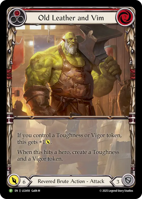 Old Leather and Vim RED LGS418-CF - Pre-release - Super Slam - Flesh and blood card