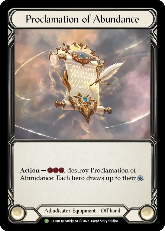 Proclamation of Abundance JDG010-RF - Judge Support - Premier 2023 - Flesh and blood card