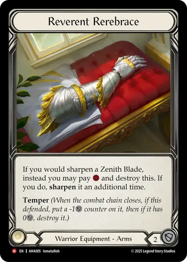 Reverent Rerebrace AHA005-RF - Armory Deck - Hala, Bladesaint of the Vow - Flesh and blood card