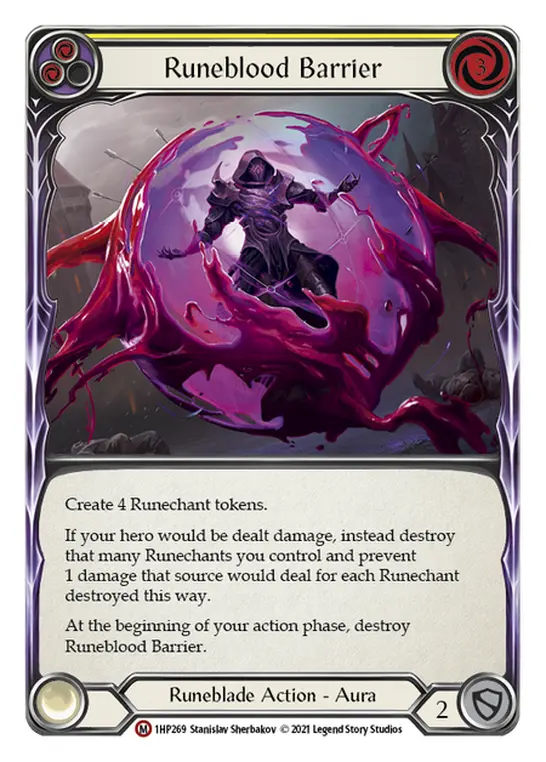 Runeblood Barrier YELLOW 1HP269 - History Pack 1 - Flesh and blood card