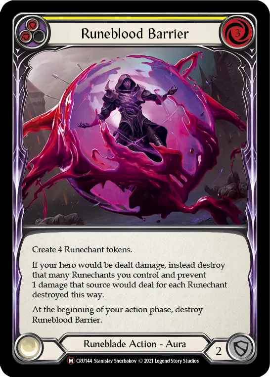Runeblood Barrier YELLOW U-CRU144-RF - Crucible of War - Unlimited - Flesh and blood card