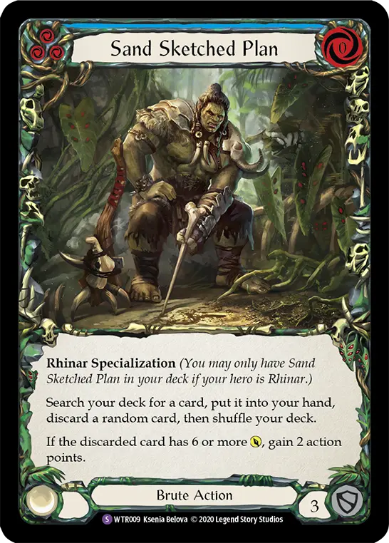 Sand Sketched Plan BLUE R-WTR009 - Welcome to Rathe - Unlimited Revised - Flesh and blood card