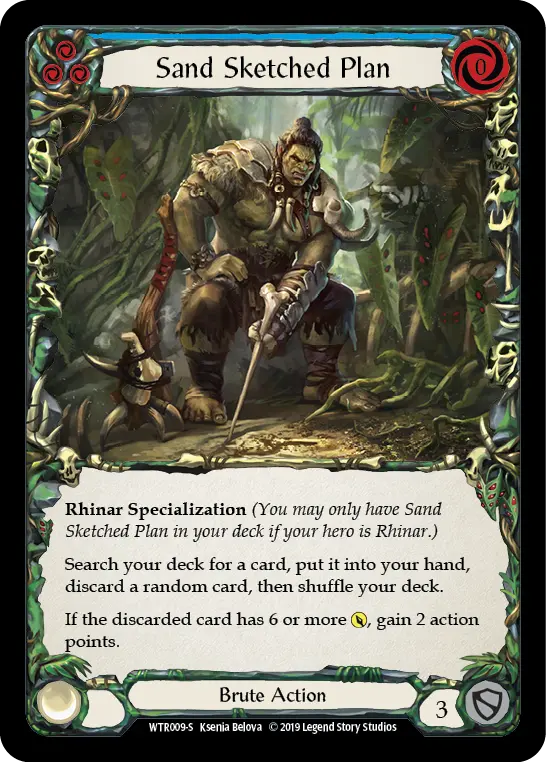 Sand Sketched Plan BLUE WTR009 - Welcome to Rathe - Flesh and blood card