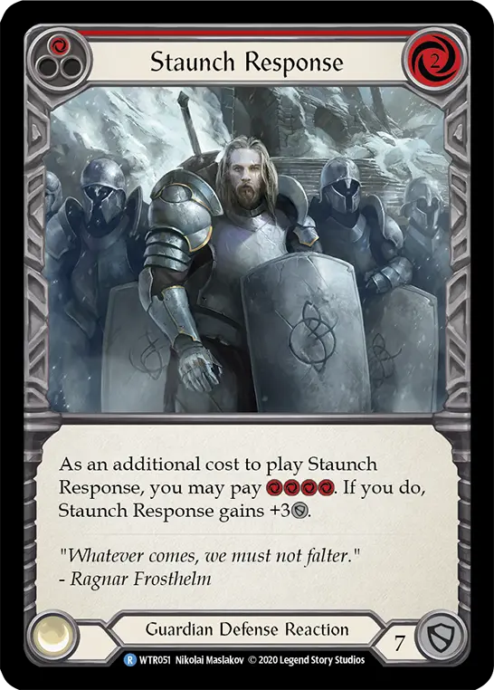Staunch Response RED R-WTR051 - Welcome to Rathe - Unlimited Revised - Flesh and blood card