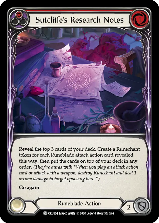 Sutcliffe's Research Notes RED CRU154 - Crucible of War - Flesh and blood card