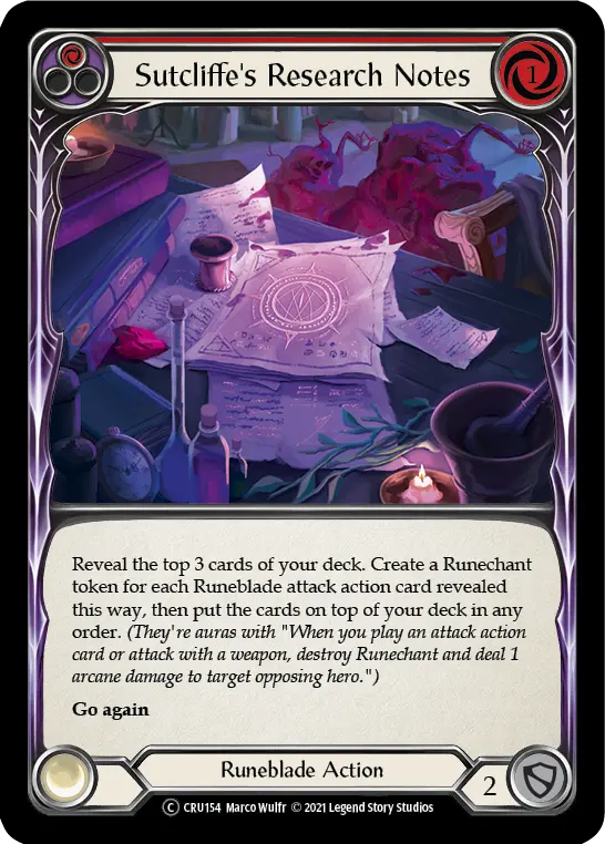 Sutcliffe's Research Notes RED U-CRU154 - Crucible of War - Unlimited - Flesh and blood card