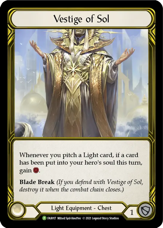Vestige of Sol FAB017-GF - Premier Organized Play - Monarch - Flesh and blood card