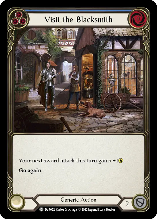 Visit the Blacksmith BLUE DVR022 - Classic Battles: Rhinar vs Dorinthea - Flesh and blood card