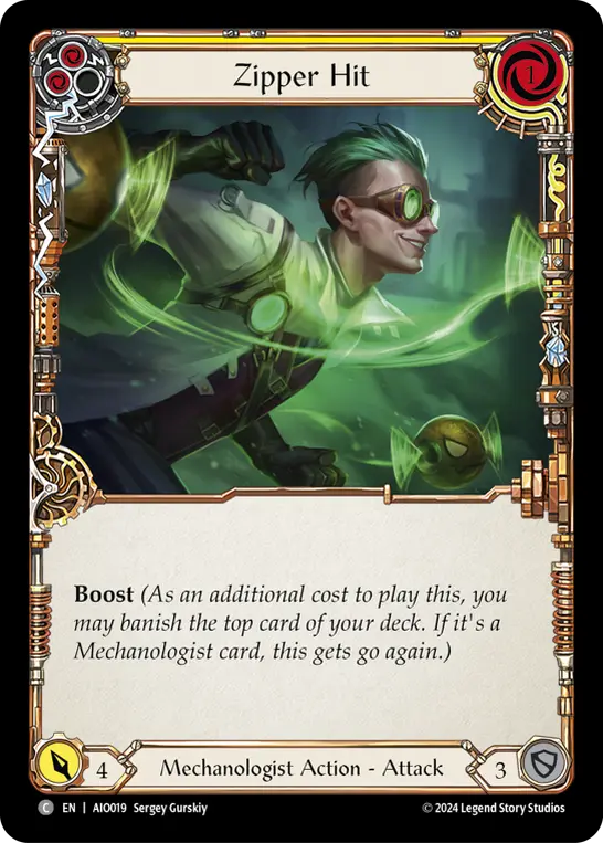 Zipper Hit YELLOW AIO019 - Armory Deck - Dash I/O - Flesh and blood card