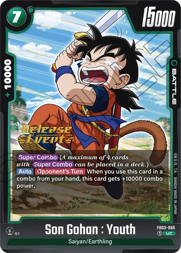 Son Gohan Youth FB03-066 Raging Roar Release Event Cards Fusion World card
