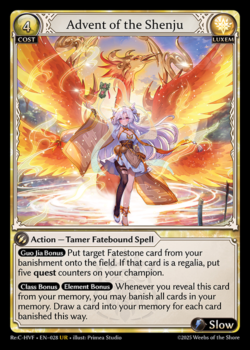 Advent of the Shenju ReC-HVF-EN-028-Normal-Ultra Rare (UR) - Re:Collection Heaven's Favored - Grand Archive Card