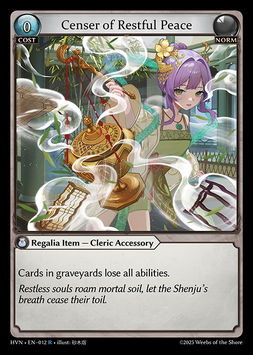Censer of Restful Peace HVN-EN-012-Normal-Rare (R) - Abyssal Heaven - Grand Archive Card