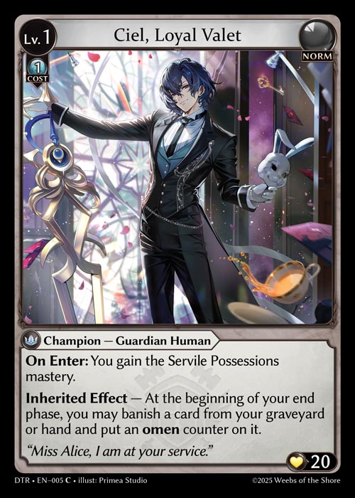 Ciel, Loyal Valet DTR-EN-005-Normal-Common (C) - Distorted Reflections - Grand Archive Card