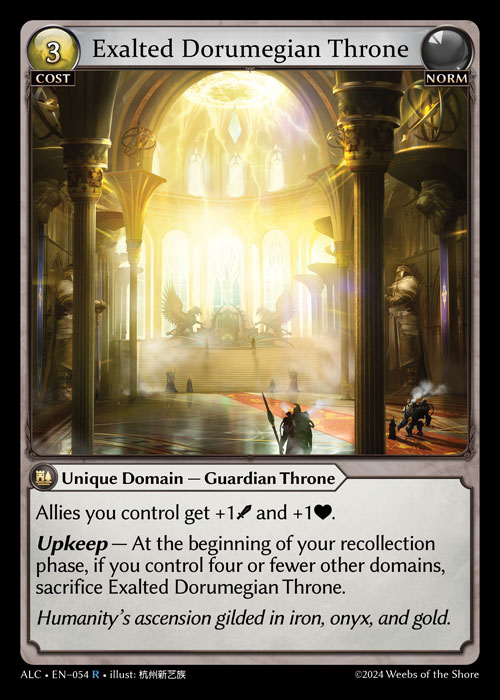 Exalted Dorumegian Throne ALC-EN-054-Normal-Rare (R) - Alchemical Revolution - Grand Archive Card