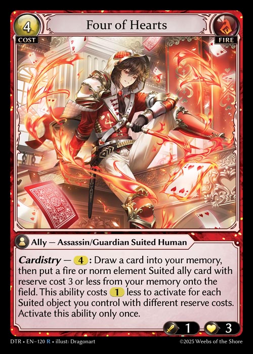 Four of Hearts DTR-EN-120-Normal-Rare (R) - Distorted Reflections - Grand Archive Card