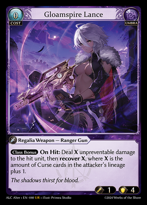 Gloamspire Lance ALC Alter-EN-040-Normal-Ultra Rare (UR) - Alchemical Revolution Alter Edition - Grand Archive Card