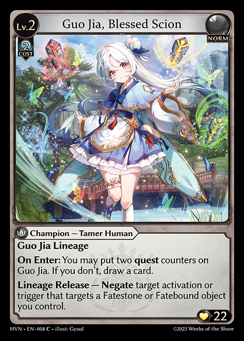 Guo Jia, Blessed Scion HVN-EN-008-Normal-Common (C) - Abyssal Heaven - Grand Archive Card