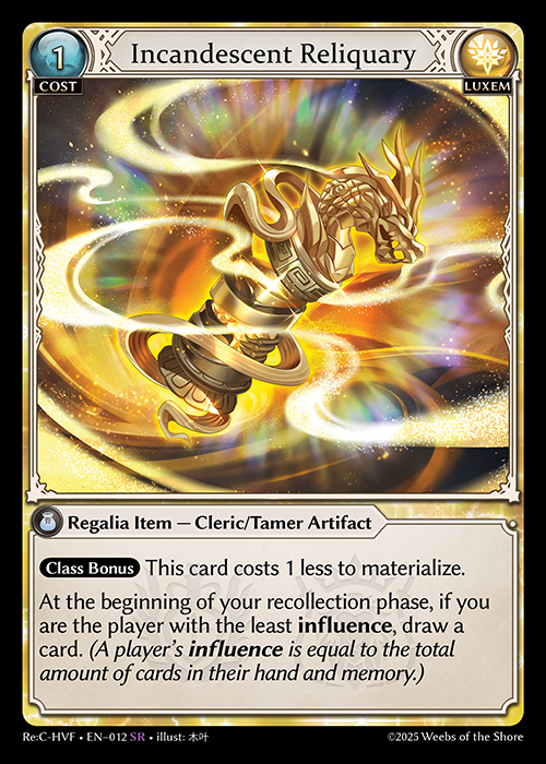 Incandescent Reliquary ReC-HVF-EN-012-Normal-Super Rare (SR) - Re:Collection Heaven's Favored - Grand Archive Card