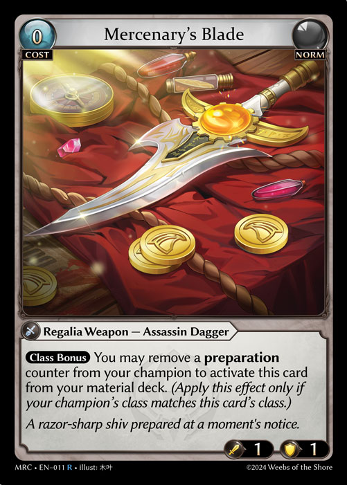 Mercenary's Blade MRC-EN-011-Normal-Rare (R) - Mercurial Heart - Grand Archive Card