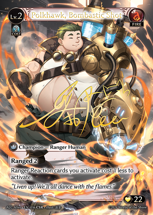 Polkhawk, Bombastic Shot ALC Alter-EN-016-Foil-Collector Super Rare (CSR) - Alchemical Revolution Alter Edition - Grand Archive Card