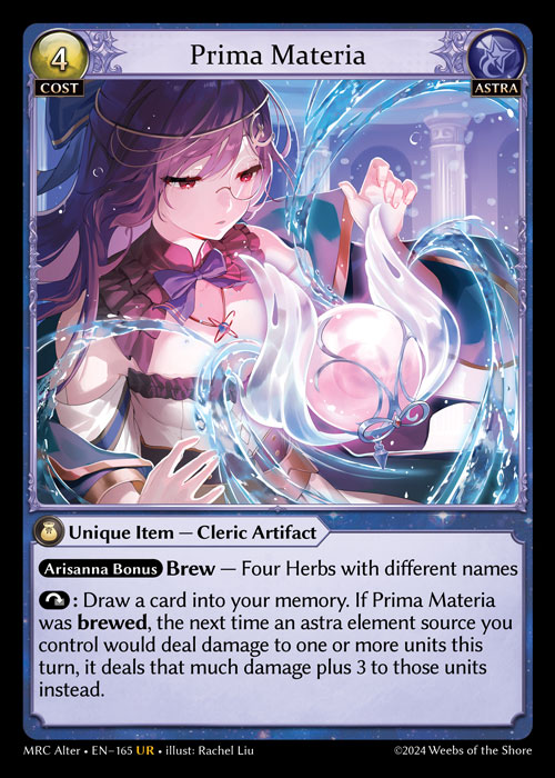 Prima Materia MRC Alter-EN-165-Normal-Ultra Rare (UR) - Mercurial Heart Alter Edition - Grand Archive Card