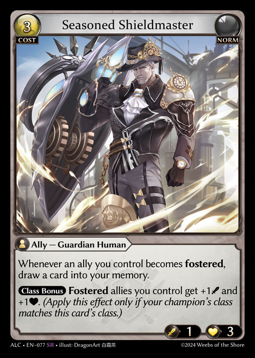 Seasoned Shieldmaster ALC-EN-077-Normal-Super Rare (SR) - Alchemical Revolution - Grand Archive Card