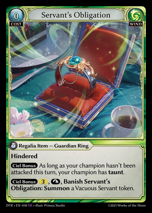 Servant's Obligation DTR-EN-030-Normal-Super Rare (SR) - Distorted Reflections - Grand Archive Card