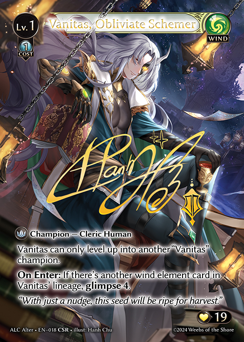 Vanitas, Obliviate Schemer ALC Alter-EN-018-Foil-Collector Super Rare (CSR) - Alchemical Revolution Alter Edition - Grand Archive Card
