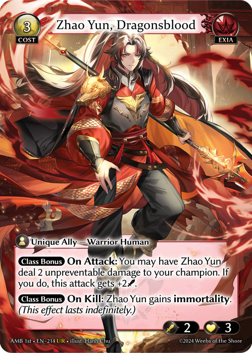 Zhao Yun, Dragonsblood AMB 1st-EN-214-Normal-Ultra Rare (UR) - Mortal Ambition First Edition - Grand Archive Card
