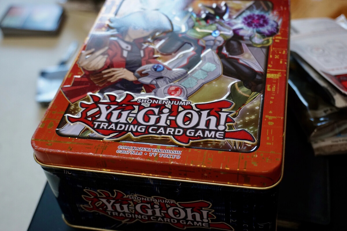 Yu-Gi-Oh collector tin sealed metal box in closeup