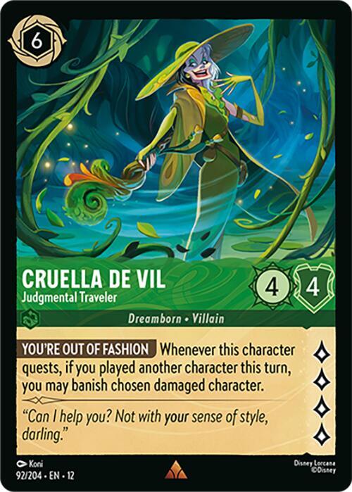 Cruella De Vil Judgmental Traveler 92/204 Wilds Unknown Lorcana card