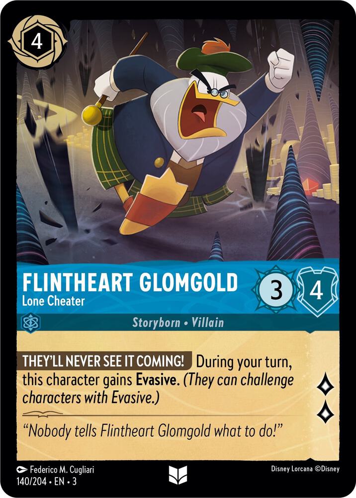 Flintheart Glomgold Lone Cheater 140/204 Into the Inklands Lorcana card