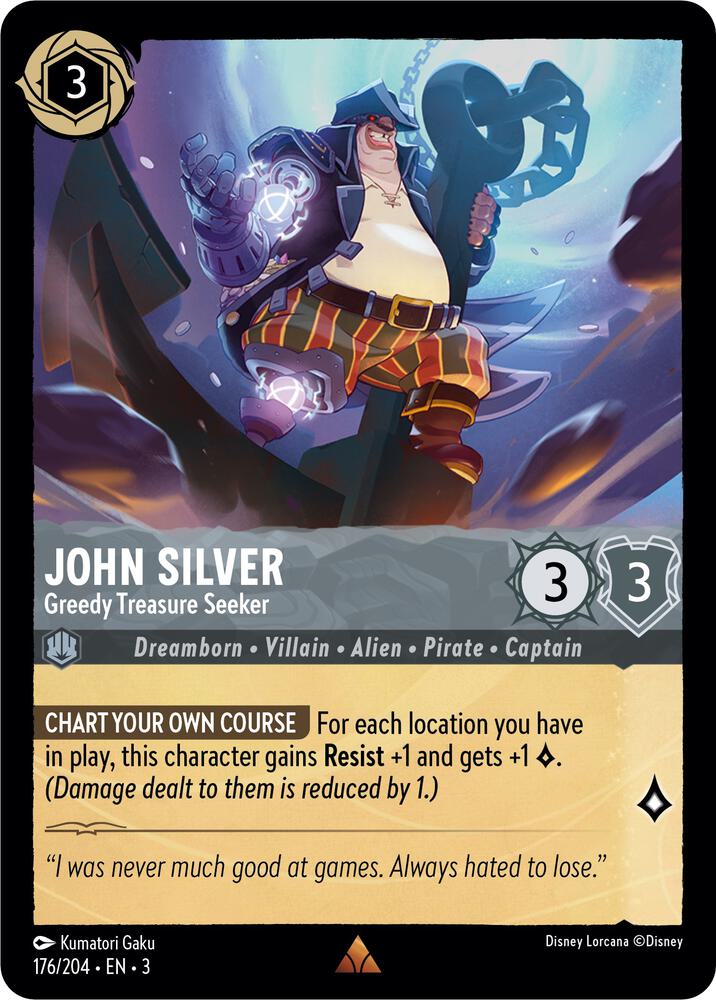 John Silver Greedy Treasure Seeker 176/204 Into the Inklands Lorcana card