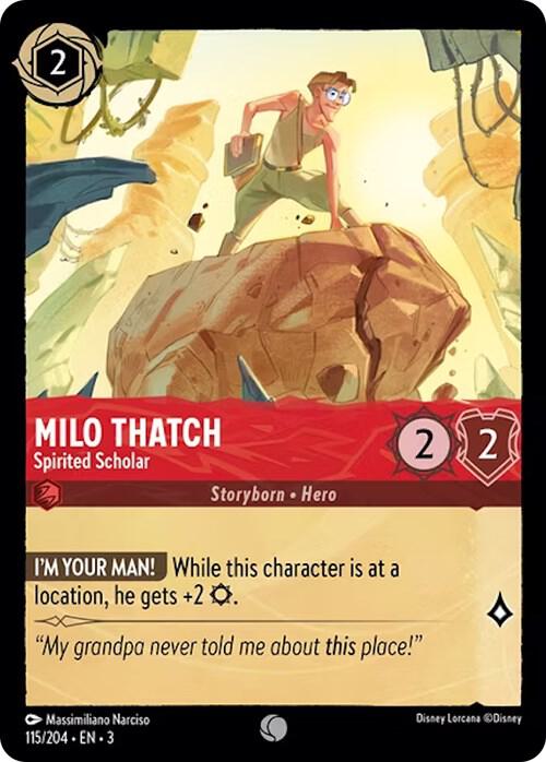 Milo Thatch Spirited Scholar 115/204 Into the Inklands Lorcana card