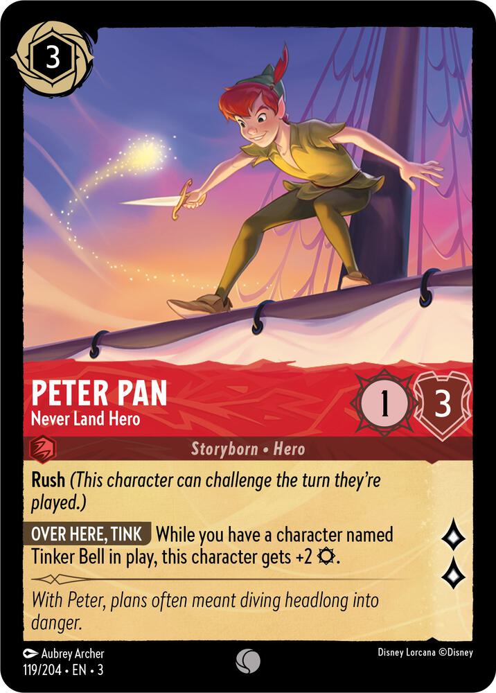 Peter Pan Never Land Hero 119/204 Into the Inklands Lorcana card