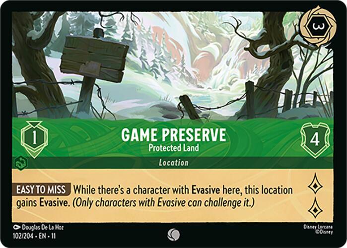 Game Preserve Protected Land 102/204 Winterspell Lorcana card