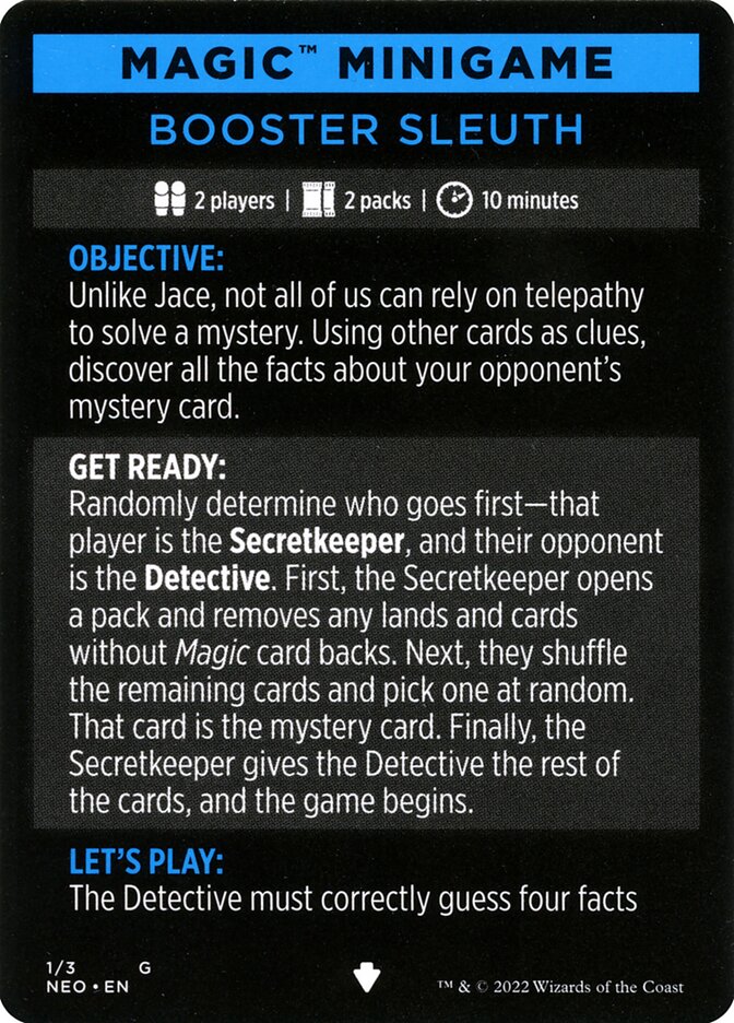 Booster Sleuth // Booster Sleuth (cont'd) MNEO-1 Kamigawa: Neon Dynasty Minigames Magic card