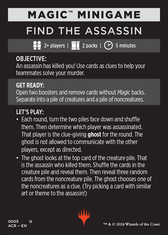 Find the Assassin // Find the Assassin (cont'd) MACR-3 Assassin's Creed Minigames Magic card