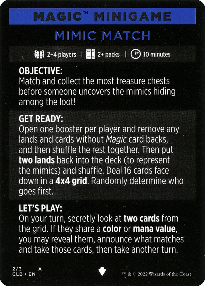 Mimic Match // Mimic Match (cont'd) MCLB-2 Commander Legends: Battle for Baldur's Gate Minigames Magic card