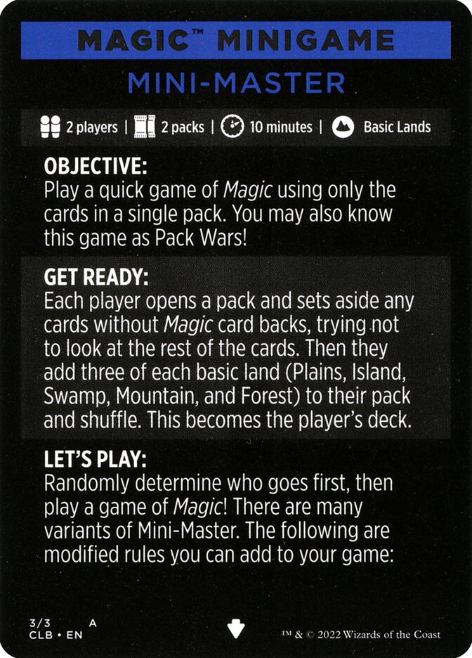 Mini-Master // Mini-Master (cont'd) MCLB-3 Commander Legends: Battle for Baldur's Gate Minigames Magic card