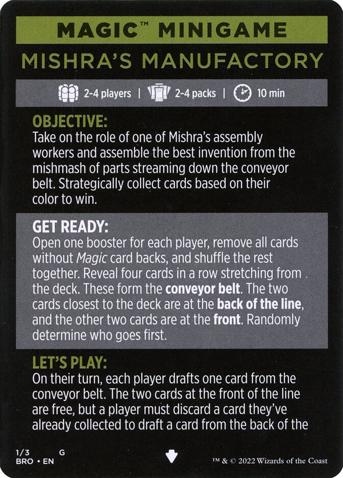 Mishra's Manufactory // Mishra's Manufactory (cont'd) MBRO-1 The Brothers' War Minigames Magic card
