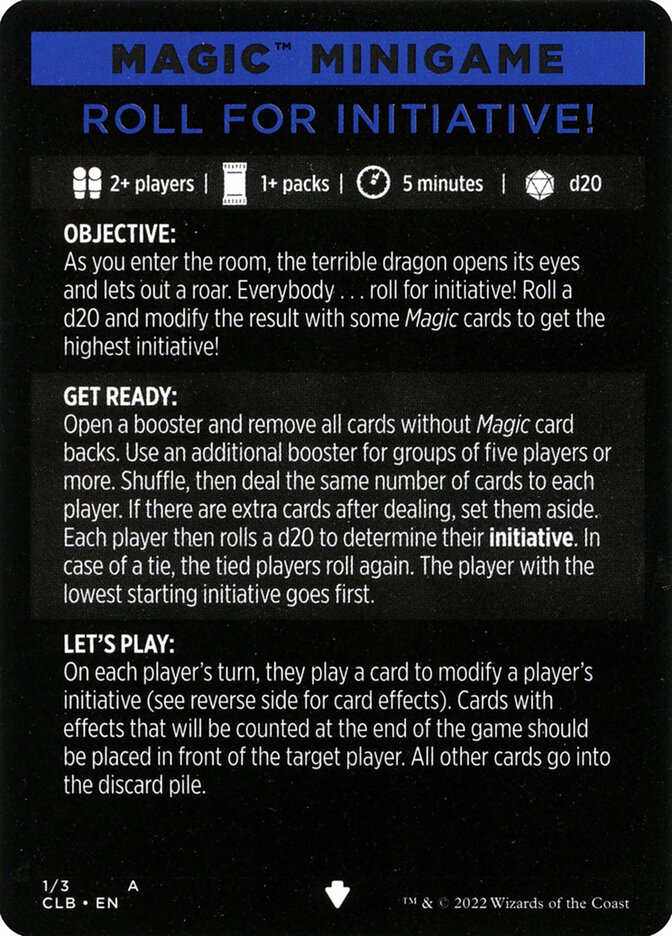 Roll for Initiative // Roll for Initiative (cont'd) MCLB-1 Commander Legends: Battle for Baldur's Gate Minigames Magic card