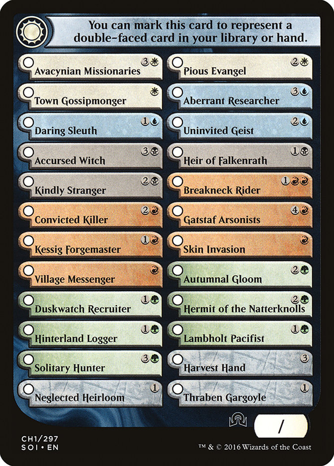 Shadows Over Innistrad Checklist 1 TSOI-CH1 Shadows over Innistrad Tokens Magic card