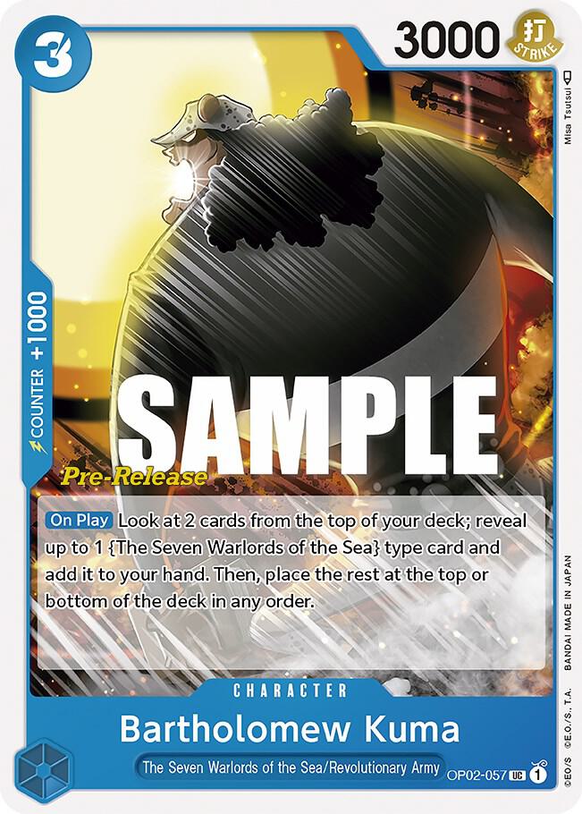 Bartholomew Kuma OP02-057 Paramount War Pre-Release Cards Card