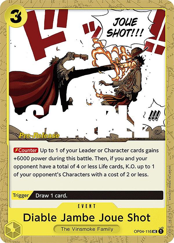 Diable Jambe Joue Shot OP04-116 Kingdoms of Intrigue Pre-Release Cards Card