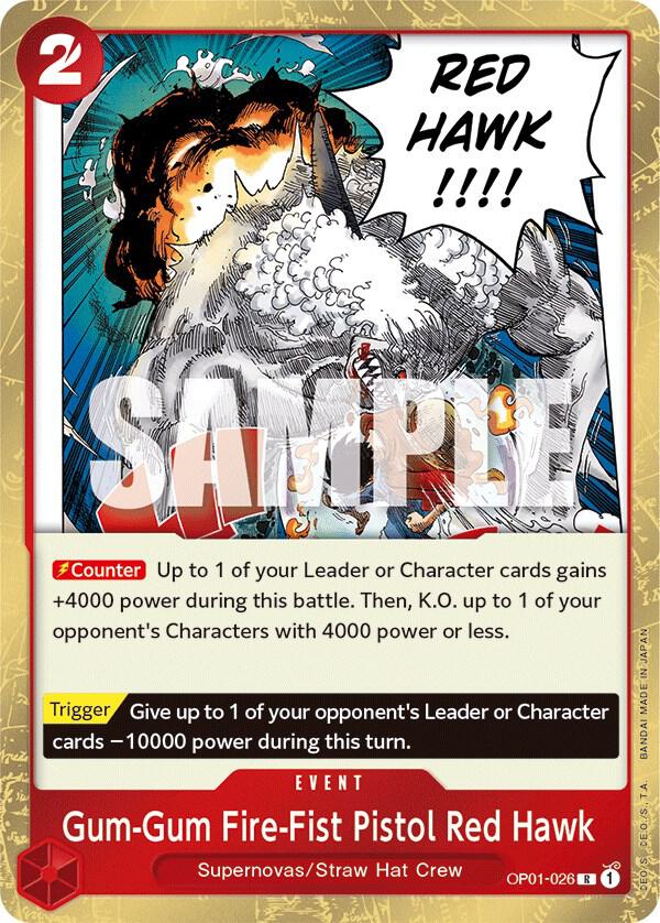 Gum-Gum Fire-Fist Pistol Red Hawk OP01-026 Romance Dawn Card