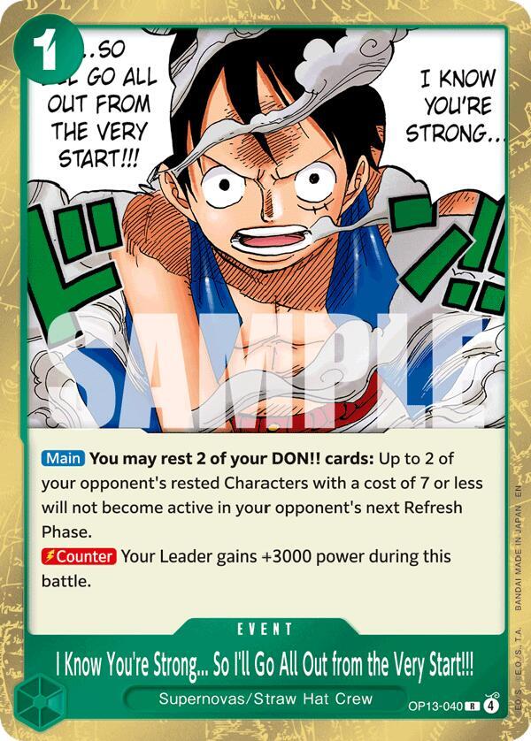 I Know You're Strong... So I'll Go All Out from the Very Start!!! OP13-040 Carrying On His Will Card